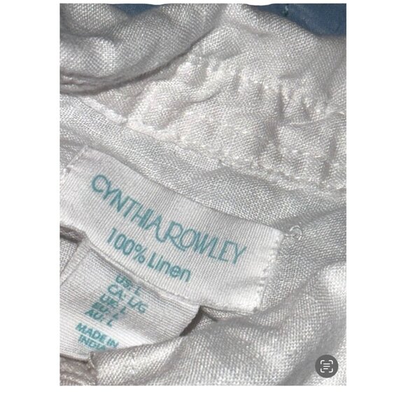 Cynthia Rowley Womens White Linen Button-Down Shirt With Long Sleeves & Front Po - Picture 2 of 6